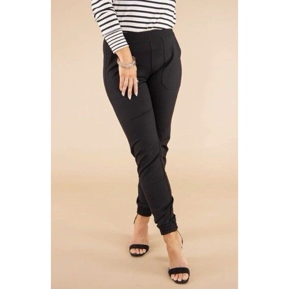 SPANX The Perfect Pant Ankle Joggers Black Medium Ponte Stretch Elastic Pockets - Picture 1 of 11